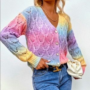 NWT! PASTEL OMBRÉ EYELET DETAIL DROP SHOULDER CARDIGAN!